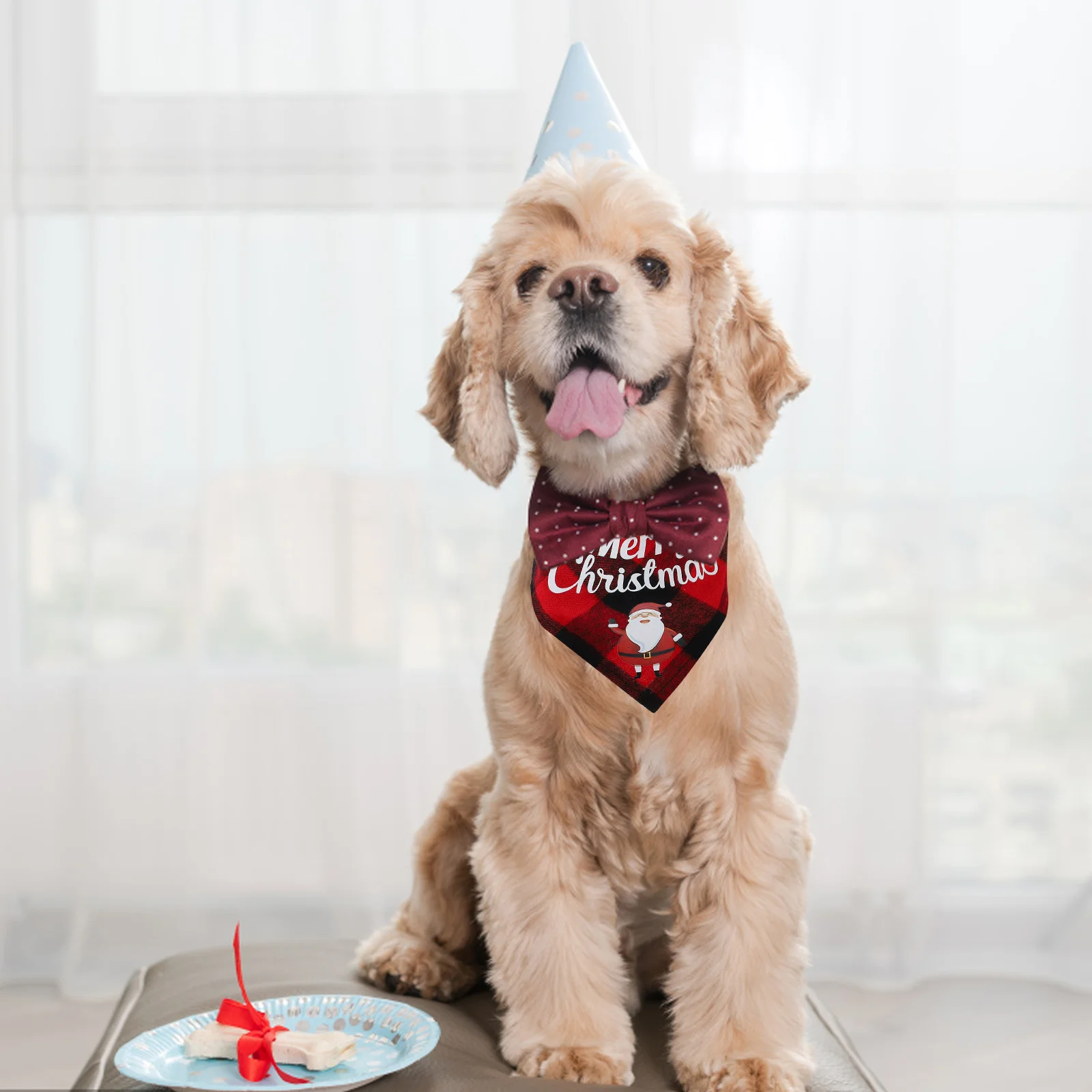 

2Pcs Pet Scarves for Christmas Plaid Dog Bibs Comfortable Holiday Outfit Xmas Pet Supplies Dog Christmas Scarves