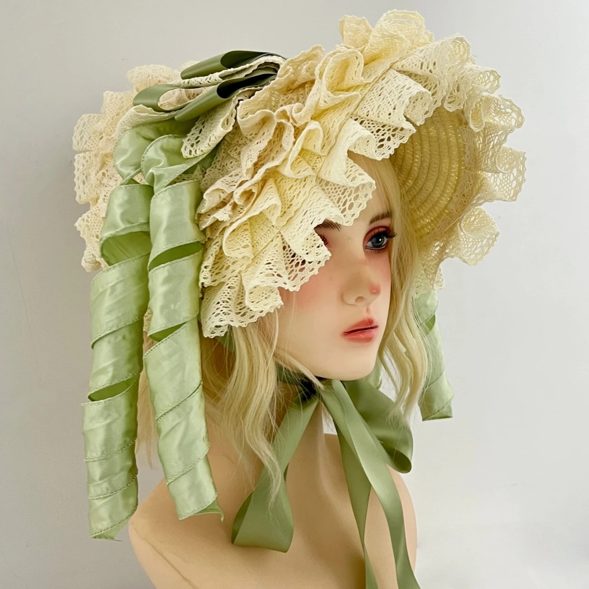 Handmade Women 1800s Victorian Wedding Tea Party Bonnet Lolita Hat Vintage Flowers Beach for Sun Cap Straw Weaving Hats