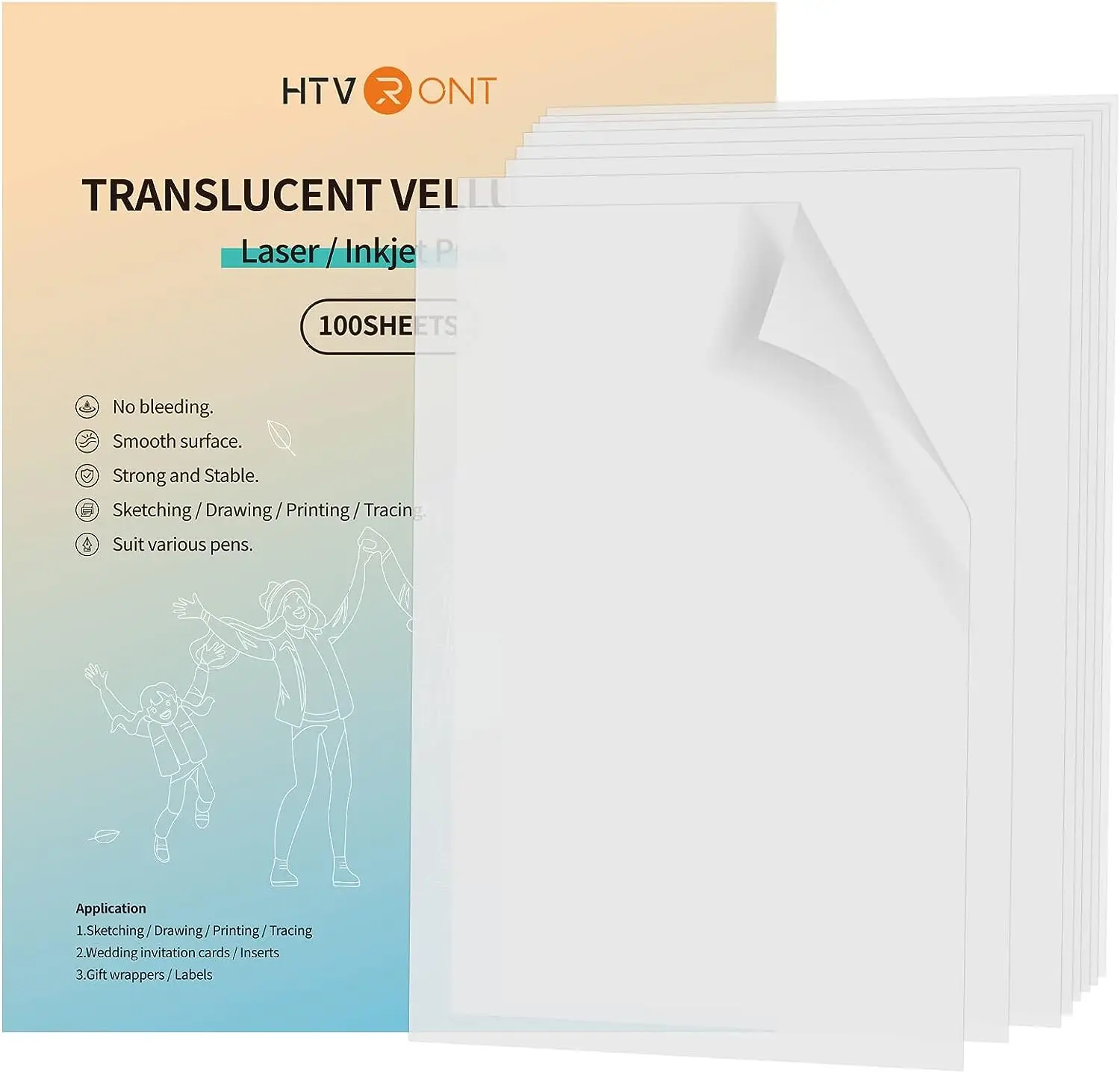 HTVRONT 50 Sheets 8.5X11in Vellum Paper Translucent Printable Tracing Paper Sheets Colored for Drawing Invitations Printing