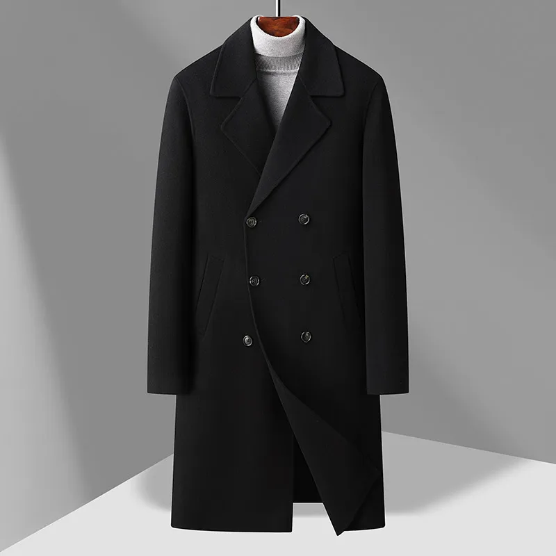 Men Classic Elegant Sheep Wool Coat Timeless Style Cashmere Overcoat Double Breasted Back Slit Lightweight Warm Outfits Timeless