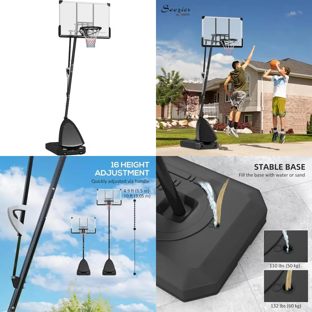 Ring Basket Luar Ruangan dengan Ketinggian yang Dapat Disesuaikan, 5-10 kaki, Papan Pantul Anti Pecah 44 inci, Sistem Lapangan Portabel