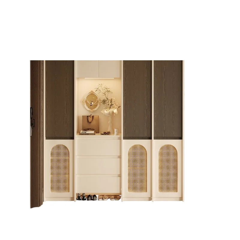 

French cream wind high shoe cabinet, new rattan porch cabinet, large-capacity storage locker, integrated two-in-one agains