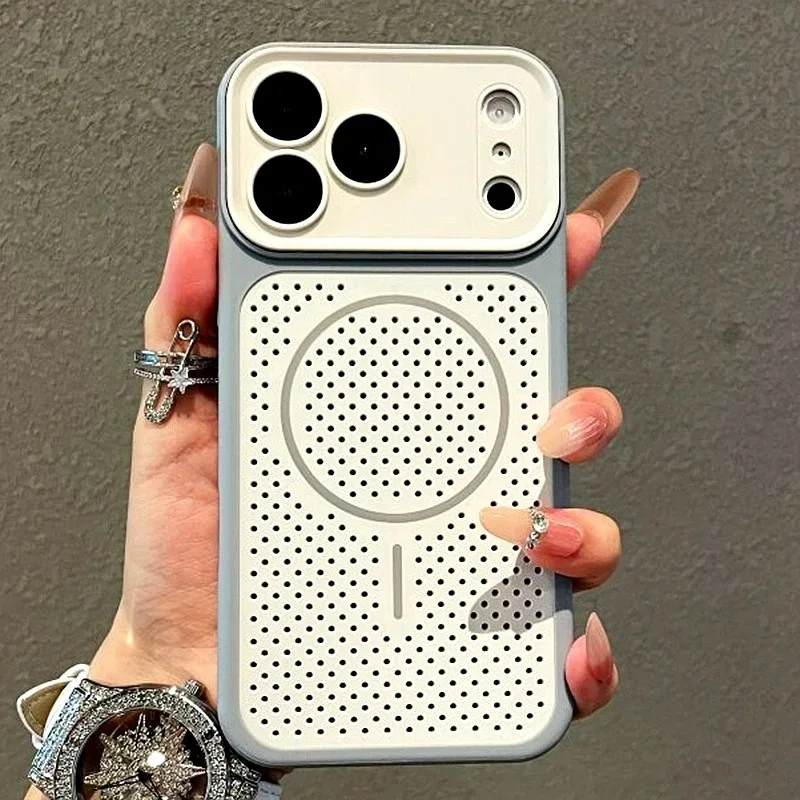 Роскошный магнитный чехол с функцией теплоотвода для iPhone 18 17 16 15 14 13 12 Pro Max с защитной пленкой для объектива Magsafe и жестким бампером.
