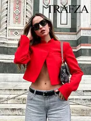 TRAFZA 2024 Spring Suit Coat For Women Fashion Single Breasted Slim Blazer Jacket Female Office Lady Women's Cardigan Top