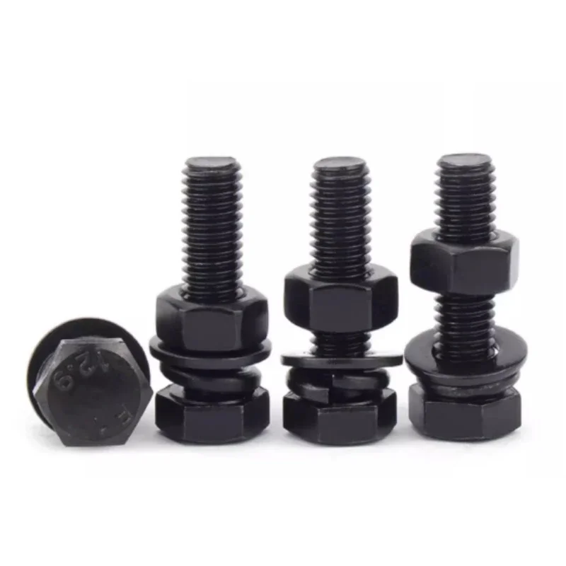 2-40Sets 12.9 Grade External Hexagon Screw Nut Set Combination Spring Washers High-strength Bolt M4 M5 M6 M8 M10 M12 M14 M16