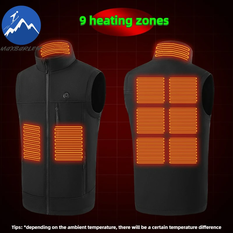 Winter 9 Zone Heated Vest Men Women USB Electric Self Heating Sleeveless Coat Hiking Camping Ski Soft Shell Waterproof Waistcoat