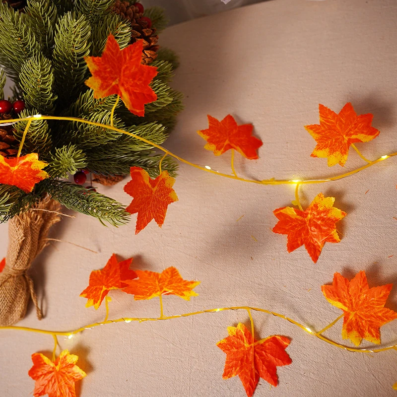 Ghirlanda di foglie d'acero autunnali artificiali solari da 2 m, lucine a led per decorazioni natalizie, feste di ringraziamento, decorazioni fai da te per Halloween
