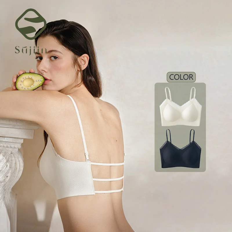 

SUJIIN Lace Wireless Bras for Women Summer New Sexy Seamless Comfortable Tank Bra Tops Female Thin Beautiful Back Bralette XM010