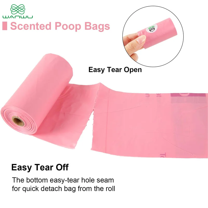 Poop Bags for Dogs, Corn Starch Based Compostable Pet Waste Bags, Leak Proof, Durable Doggie Bags for Walking Cats Litter, Pink