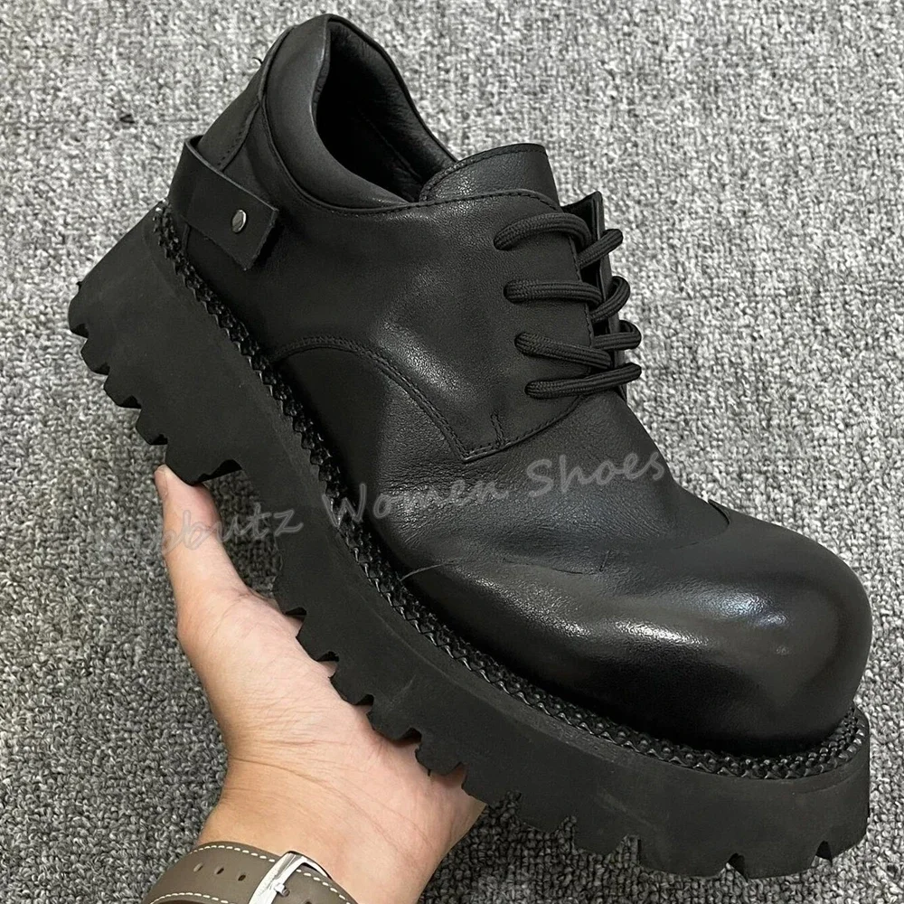 

Big Round Toe Pumps Lace-Up Height Increasing Genuine Leather Solid Color Fashion Elegant Sexy Concise Outdoor Women Shoes New