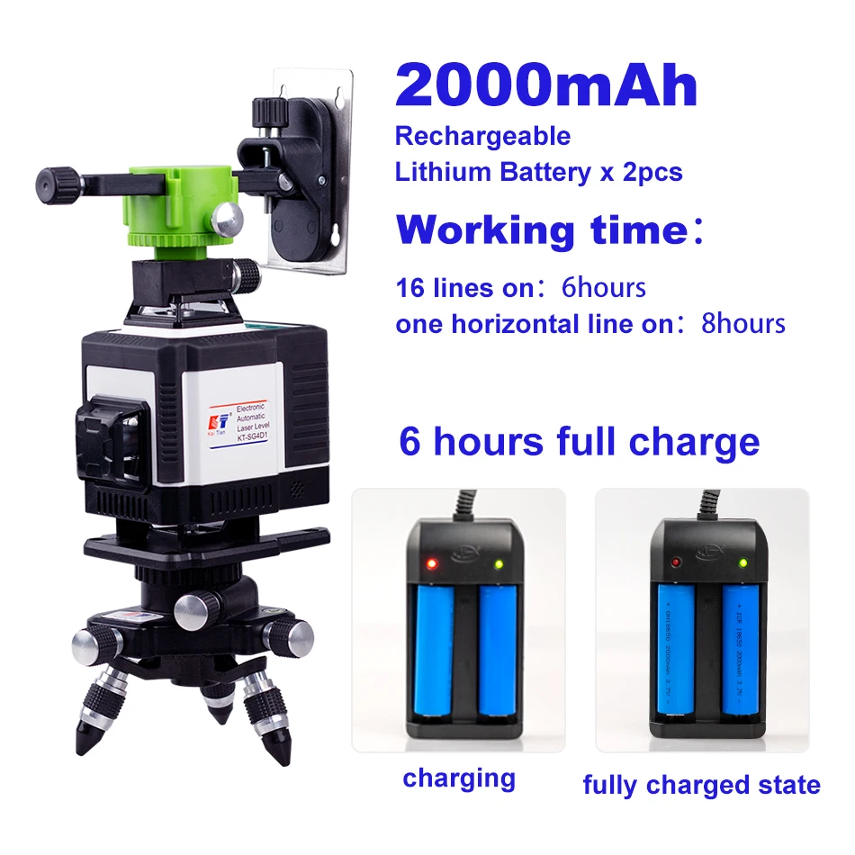 KaiTian Electronic Automatic Self Leveling Laser Level Green Line Cross Vertical & Horizontal Nivel Laser Receiver Level Tripod