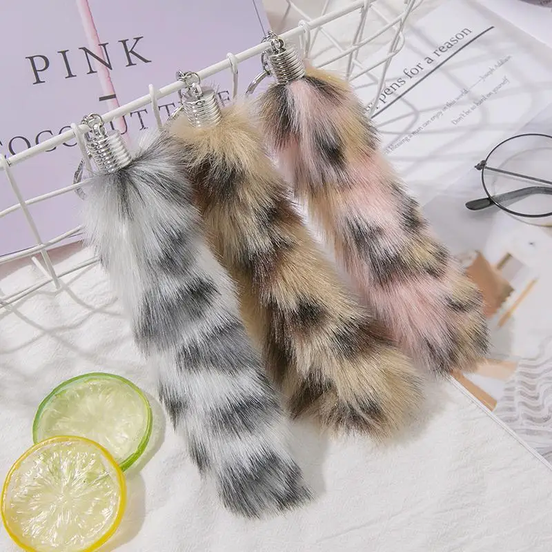 Fox Tail Keychain Animal Inspired Fluffy Pendant Car Key Holder Soft Plush Accessory for Purse School Bag