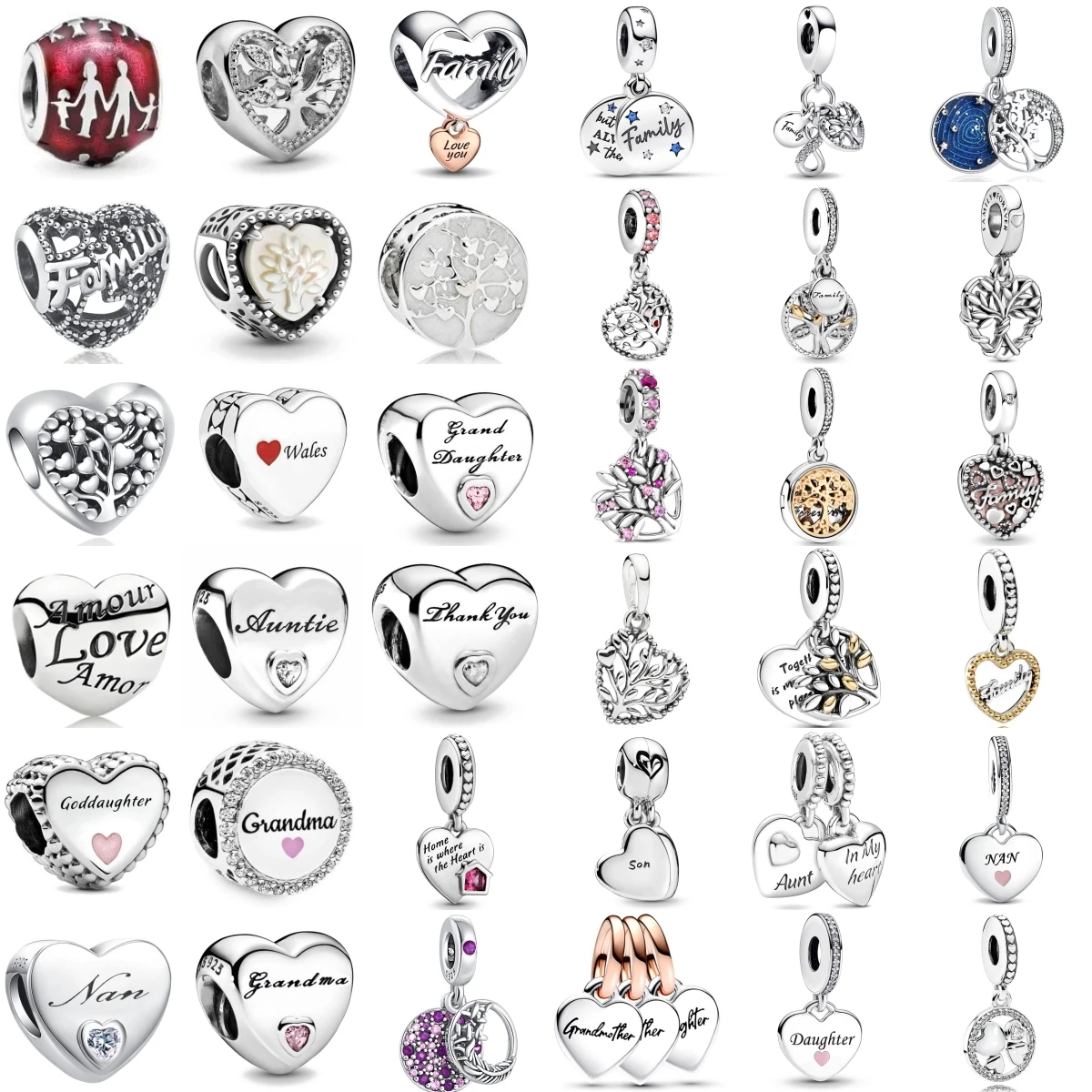 Abalorio de plata de ley 925 más nuevo, árbol genealógico amoroso de abuela, adecuado para joyería femenina con accesorios de pulsera originales