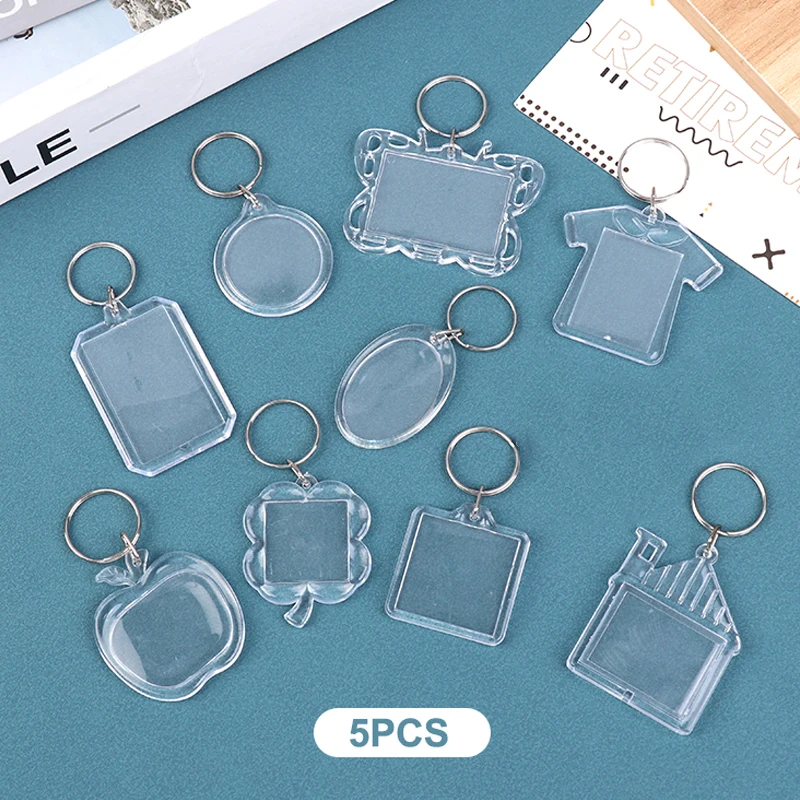 5pcs Blank Photo Frame Keychain Insert Photo Split Key Pendant Clear Acrylic Keyring DIY Key Holder Couple Anniversary Gifts