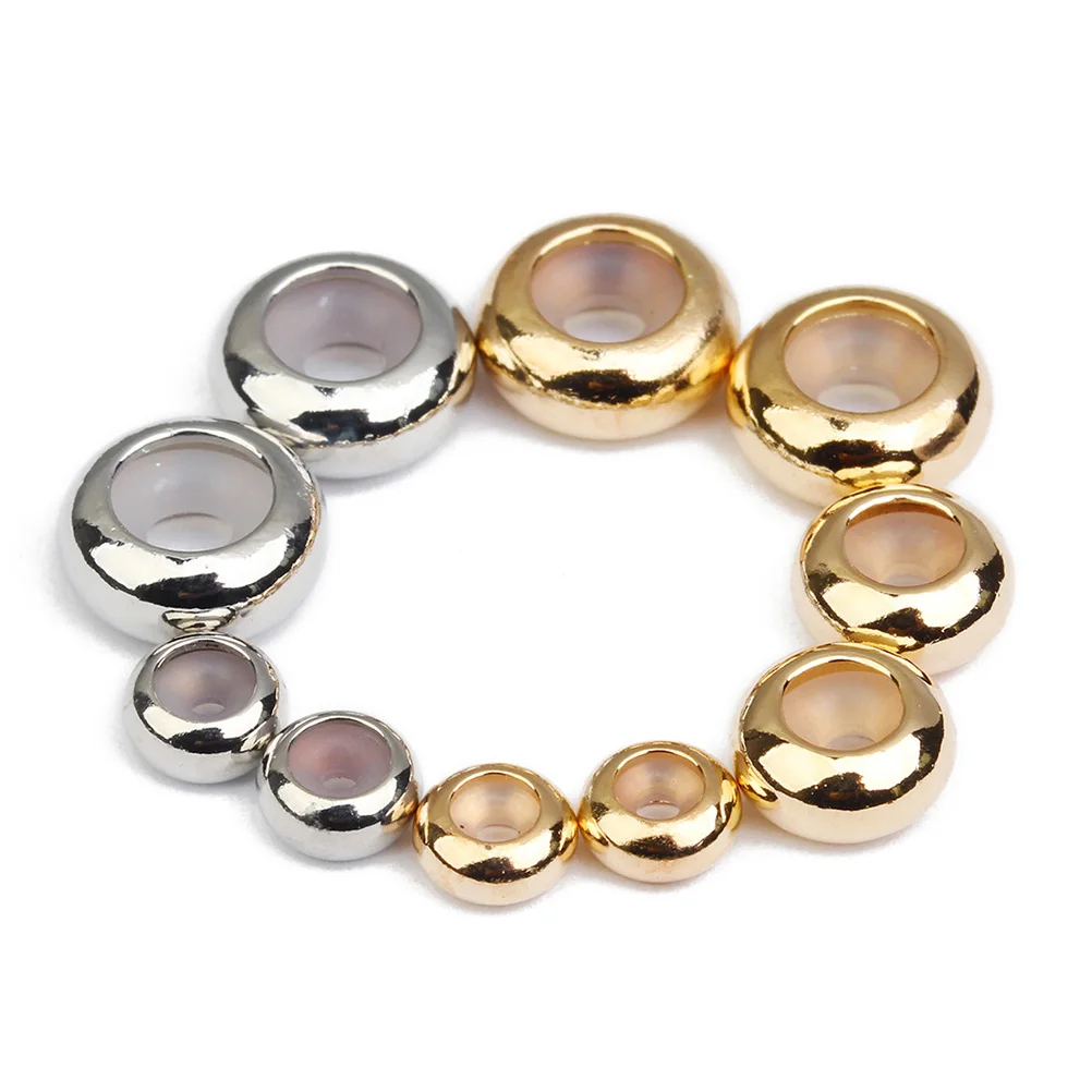 

20pcs Diy Copper Silicone Flat Beads 10Mm 3Mm Hole Adjustable Chain Positioning Stopper Spacer Beads Jewelry Making Silver