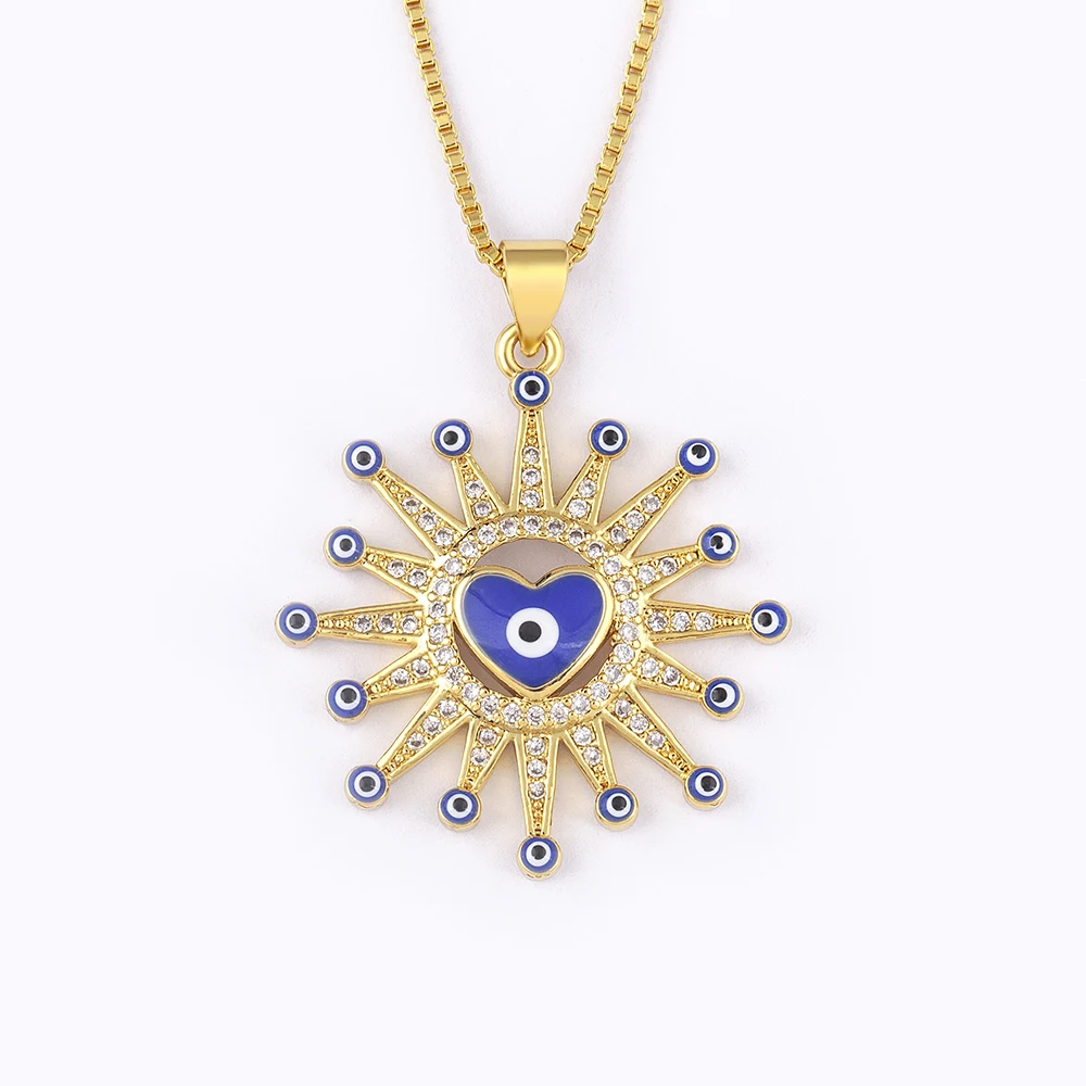 Nidin Romantic Heart Shape Turkish Evil Eye Necklace for Women Cute 5 Colors Pendant Clavicle Chains Neck Collars Jewelry Gift image 5