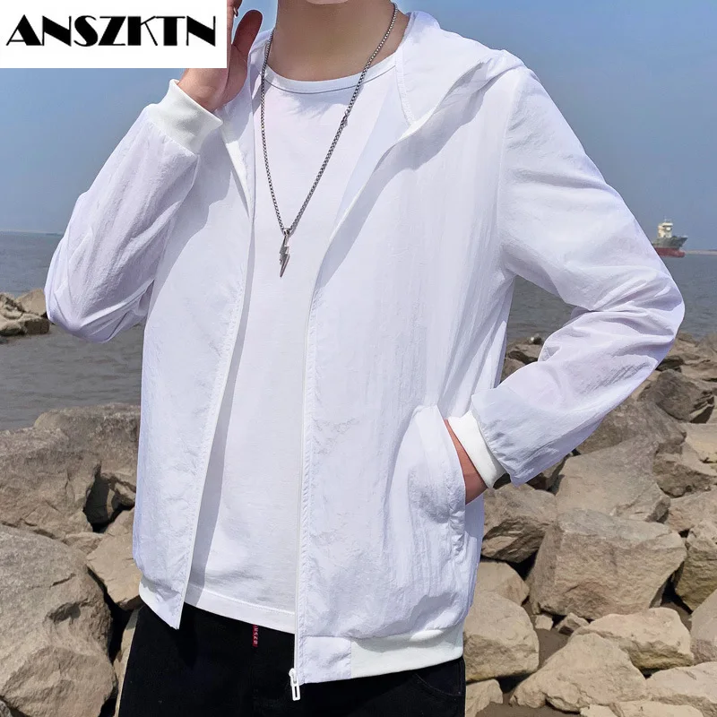 ANSZKTN  Men Ultra-thin breathable skin Sun protection Jacket versatile Lycras hooded skin coat outdoor rash guard