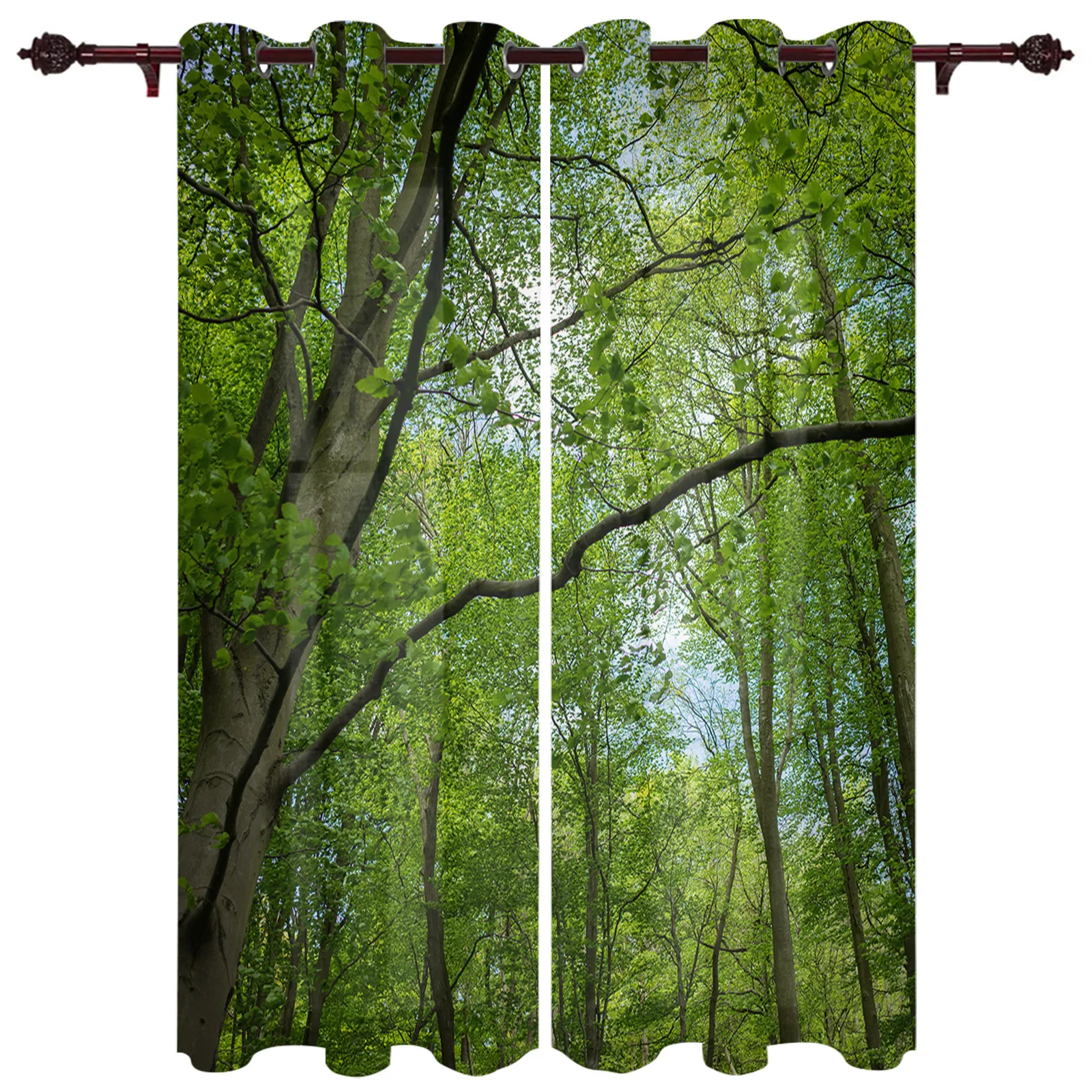 

Woods Green Cyan Branch Leaves Curtains for Kid Bedroom Modern Kitchen Hotel Window Curtain Office Decoration Printed Drapes