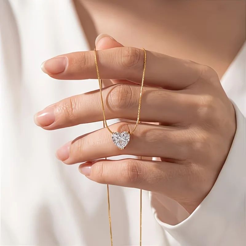 Stainless Steel Heart Clear Cu - Charm Necklace Dainty 评论和价格