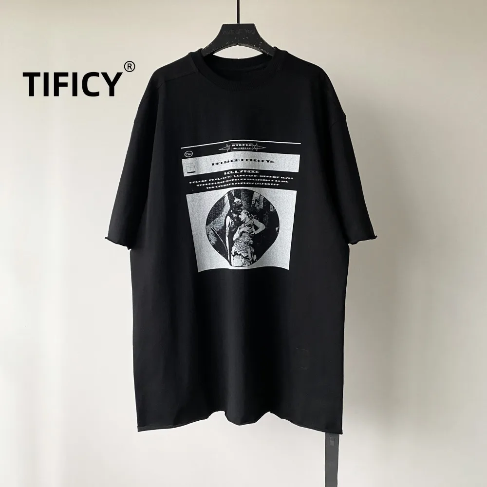 

High Street Cotton Tees Tshirts Men's Dark 25 Spring/Summer Curled Edge Shaped T-shirt Oversized Loose Thick Short Sleeve