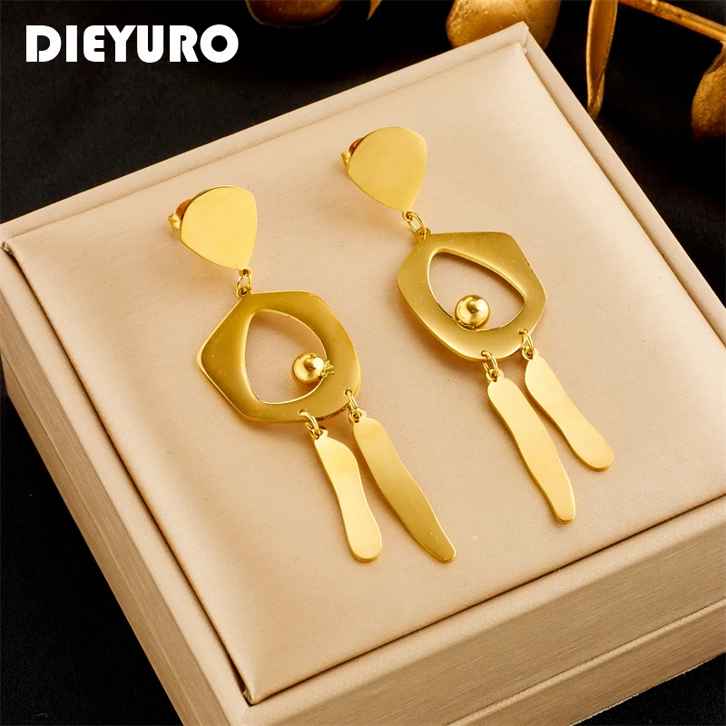 Dieyuro 316l Edelstahl Gold Farbe unregelmäßige Tropfen Ohrringe für Frauen Mädchen Mode neue wasserdichte Schmuck Damen Geschenk Party