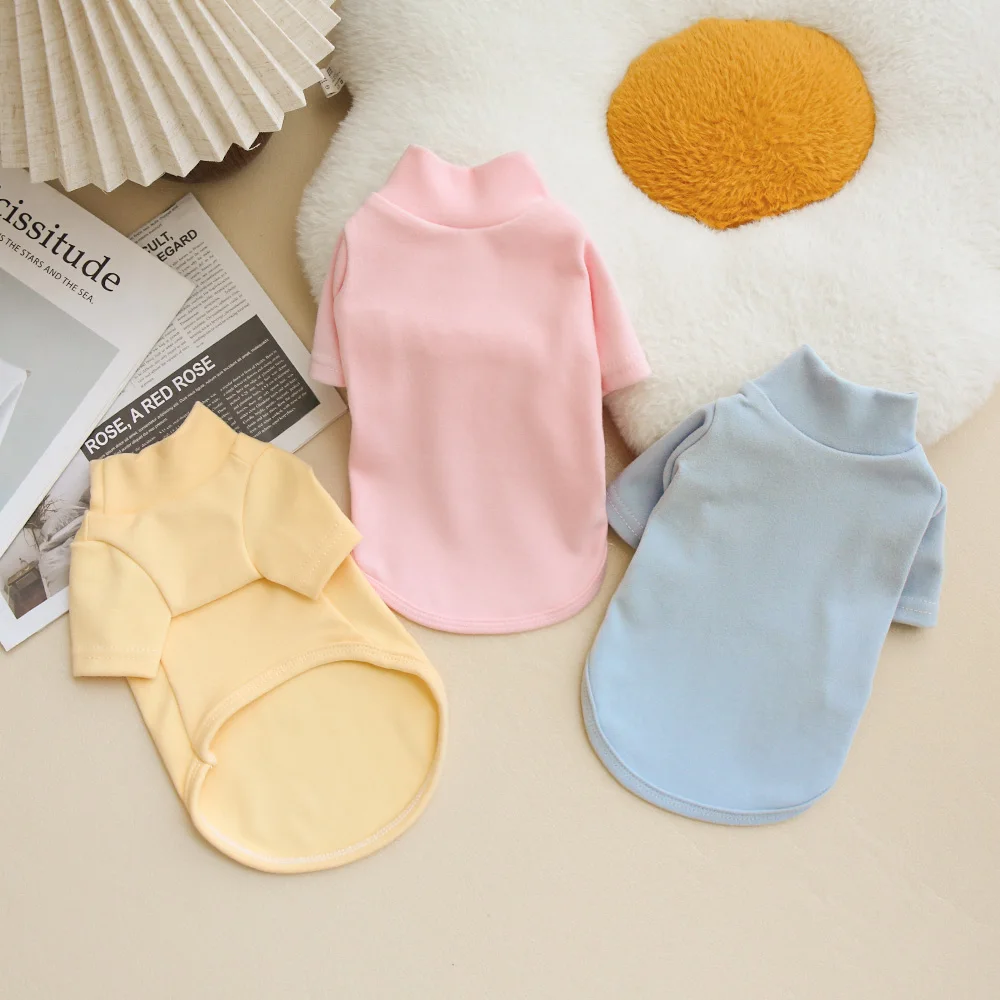 Autumn and Winter Pet Solid Color Warm Hoodie Bottom Shirt Simple and Versatile Double sided German Velvet Thick High Neck Hoodi