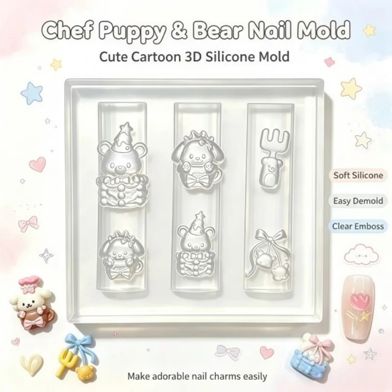 Adorable Kitchen Pet Bear Dog Cake Ice Cream Fork Spoon 3D Silicone Mold for Desserts Nail Art DIY Jewelry Making