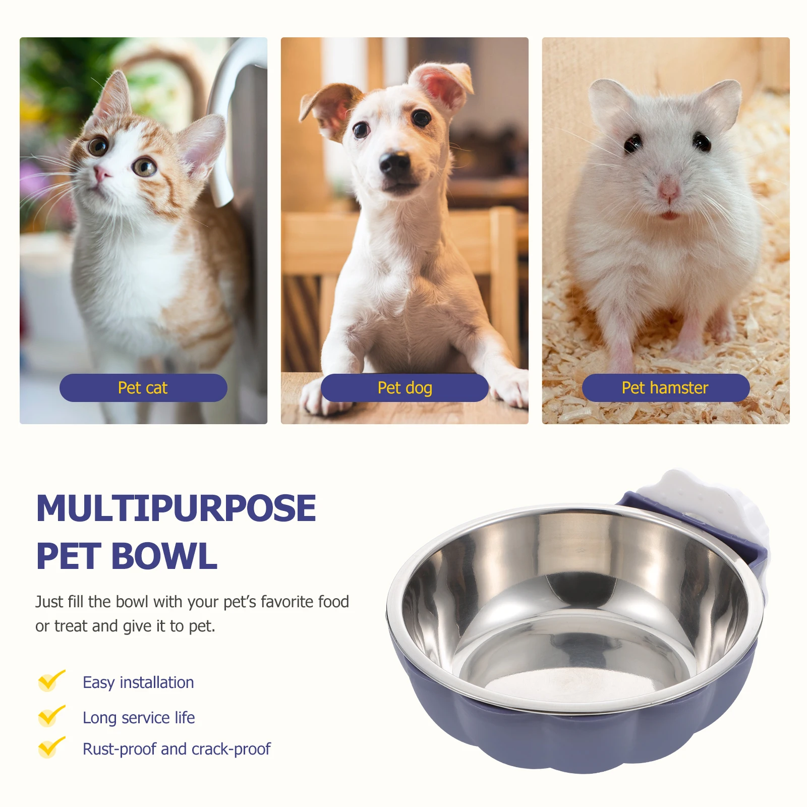 

2pcs Hanging Dog Bowl Stainless Steel Pet Bowls Water Feeder Durable Puppy Cat Bowl Easy Clean Healthy Use