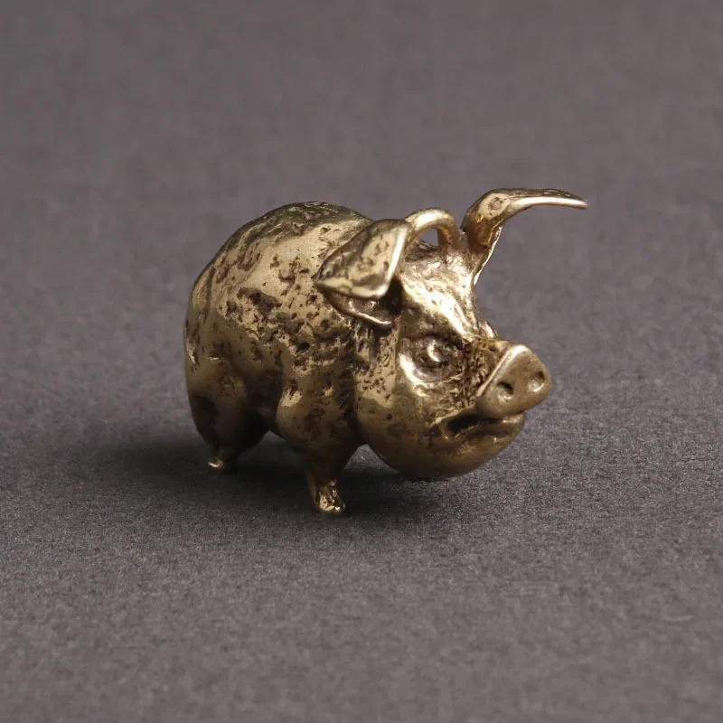 Retro Copper Chinese 12 Zodiac Flying Pig Statue Home Decoration Antique Brass Lucky Animal Figurine Small Table Desk Ornaments
