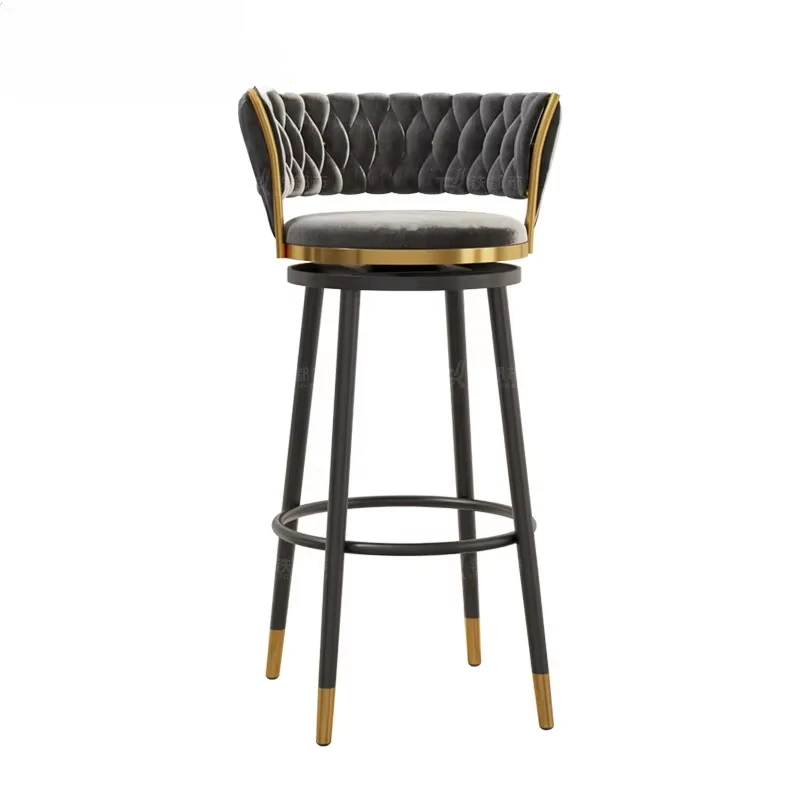 Rotable Bar Stool Home Light Luxury Front Cash Register Chair Modern Simple Bar Round Velvet High Stool High Quality Bar Chair