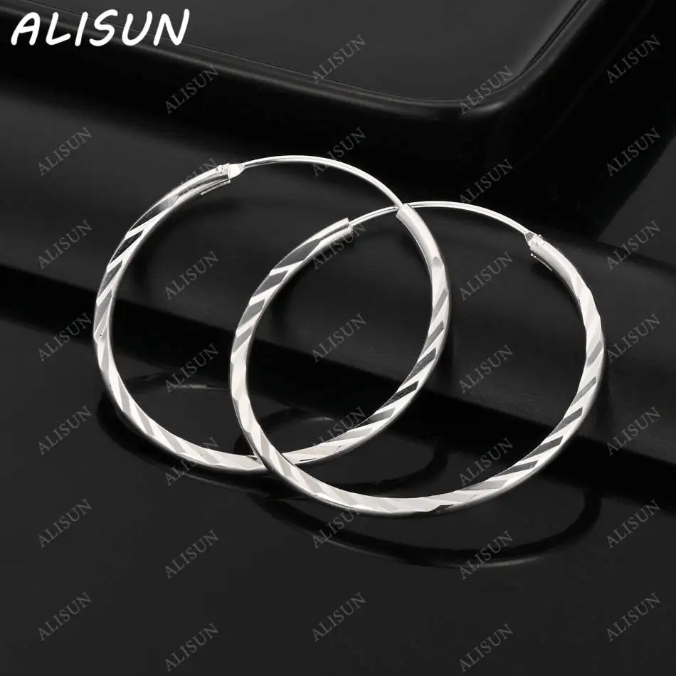 

ALISUN 925 Sterling Silver 35mm&50mm Round Hoop Earrings For Women Fashion Jewelry Vintage Charm Noble Party Birthday Gifts