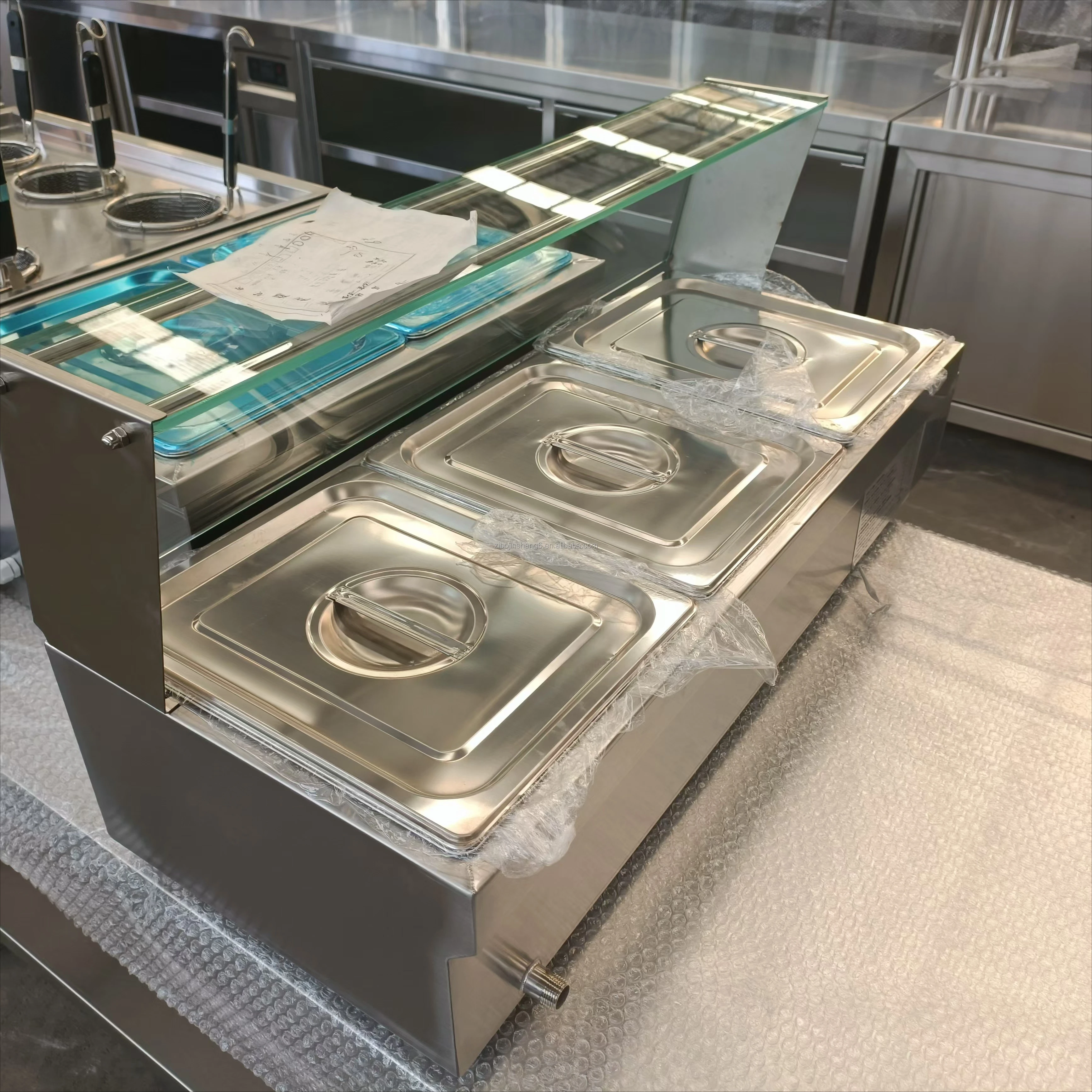 3H custom design electric stainless steel buffet food warmer rectangular kitchen glass