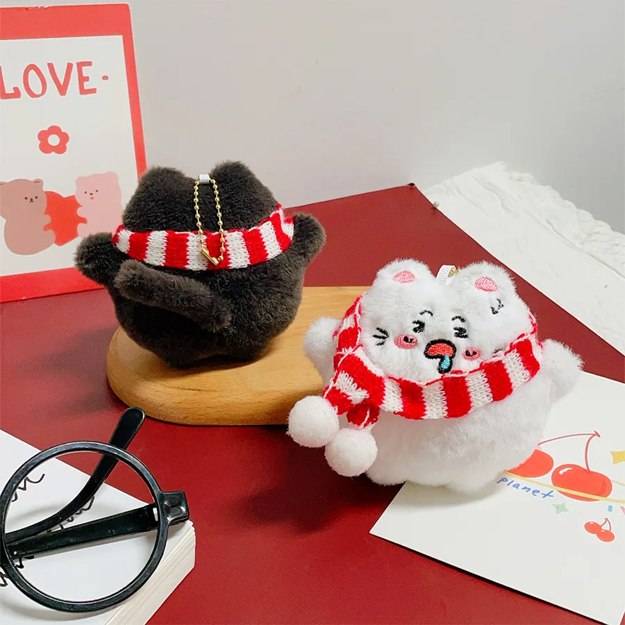 Original Cute Scarf Kitten Plush Doll Pendant Key Chain Winter Snot Cat Plush Doll Bag Decor Charm Keychain Birthday Small Gift