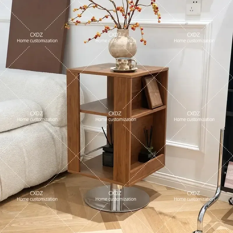 Medieval Solid Wood Small Coffee Table Rotatable Creative Living Room Sofa Side Table Bedside Table Storage Cabinet Corner