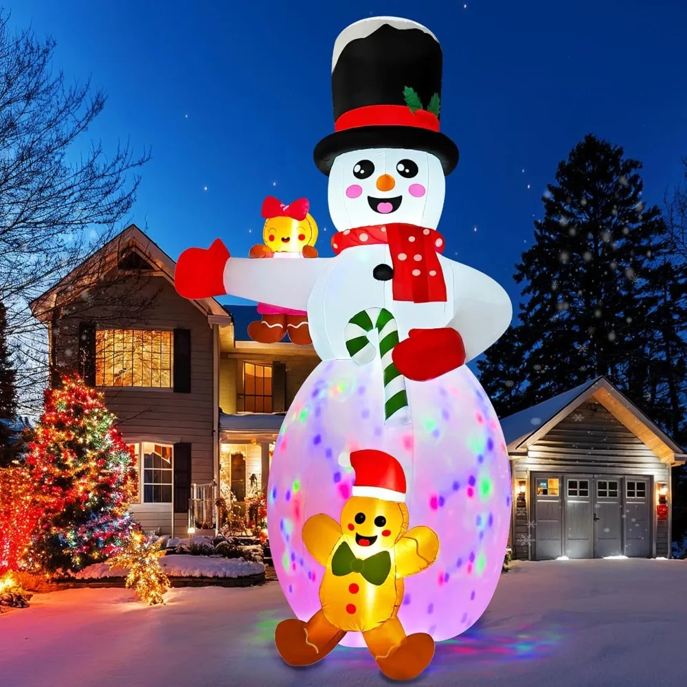 

14FT Christmas Inflatable Outdoor Decoration, Snowman Christmas Blow Ups Yard Decorations with Gingerbread Man