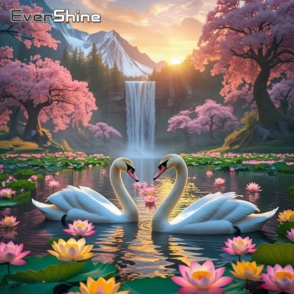EverShine Neuerscheinung Diamant-Mosaik Schwan Tierbild Baum DIY Lotusblume Stickerei Bergbild Strass Wandkunst