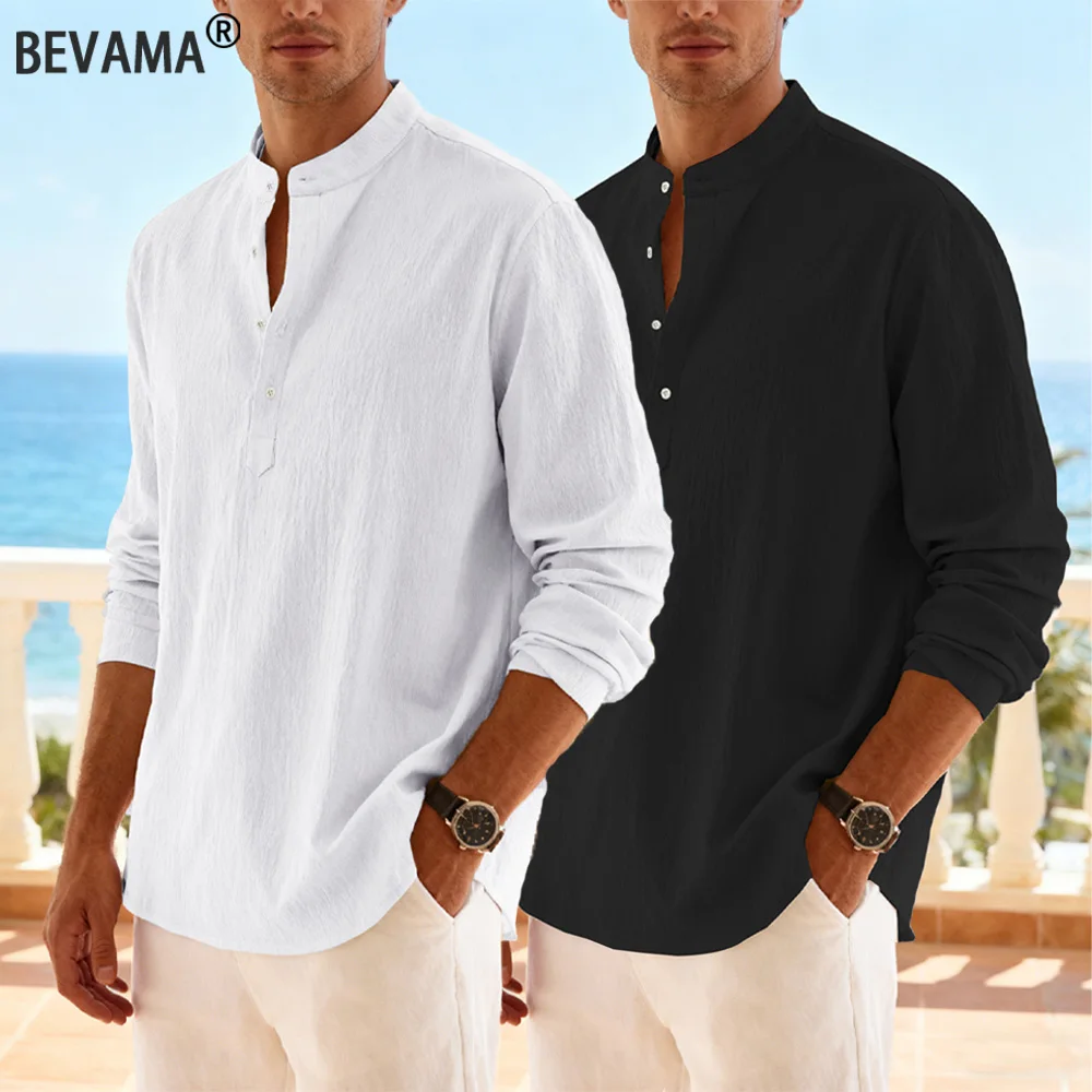 Men's Casual Vacation Shirts Lightweight Long Sleeve Henley Collar Shirts Beach Solid Color Breathable Shirt for Men Streetwear