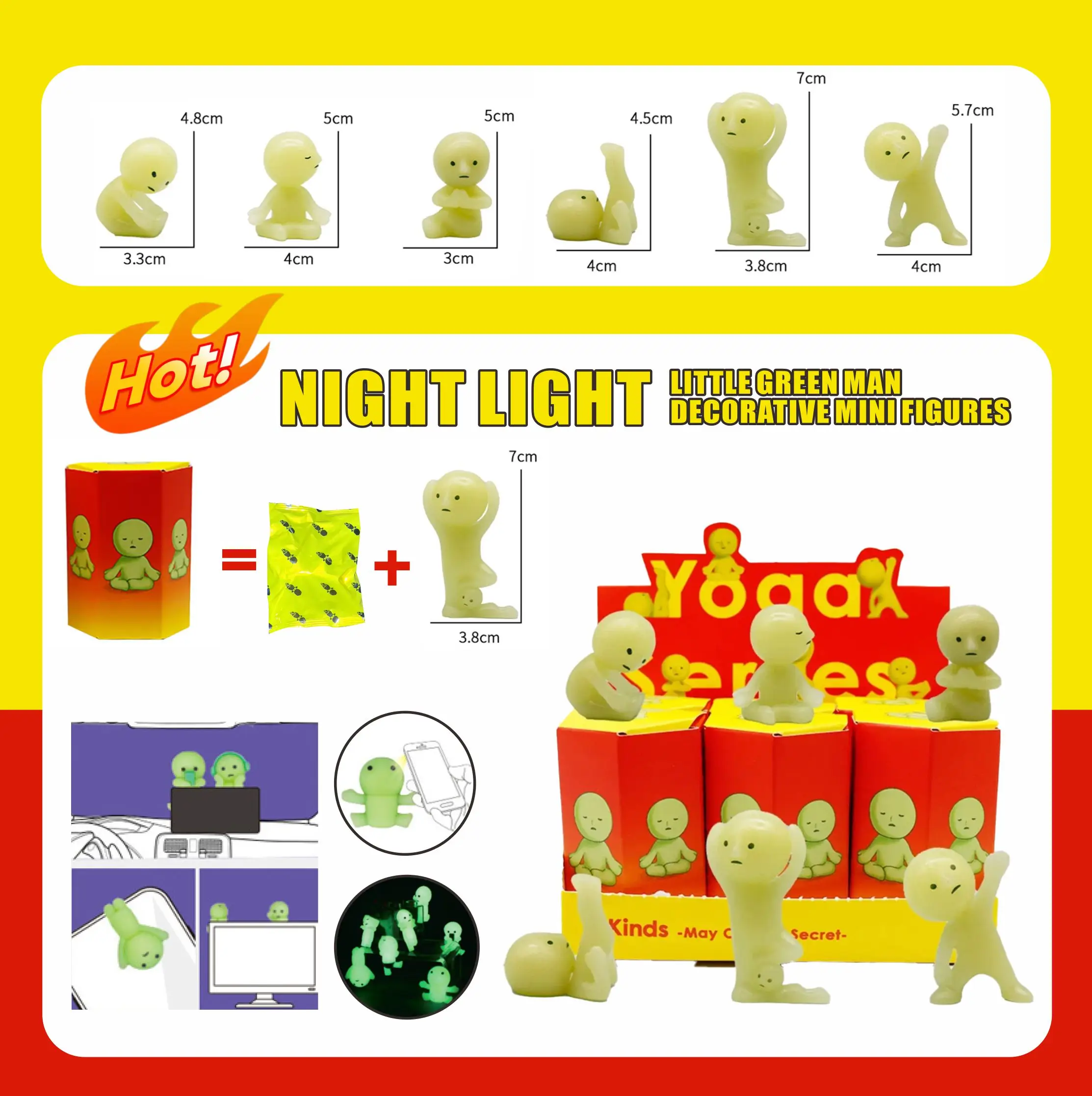 Trendy Toy Smiski Hippers Mini Blind Box | Bedroom Yoga Series Theme | Luminous Doll Ornaments | Desktop & Computer Decoration