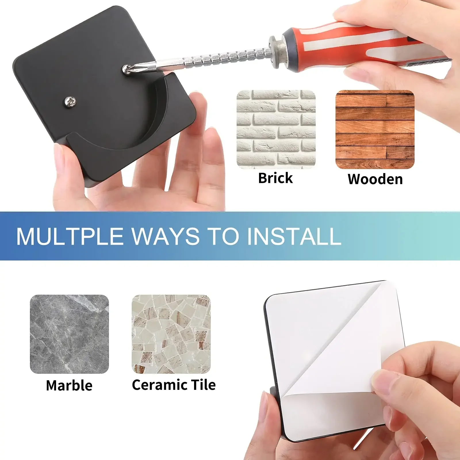 2pcs/set Black/White Non-Slip Shower Curtain Rod Mount Holder For Wall Adhesive Shower Rod Tension Retainer No Drilling Stick view 4