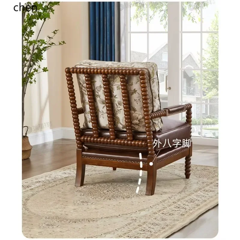 DSA Single Sofa Chair Solid Wood Chair Vintage Style Fabric Pearl Chair