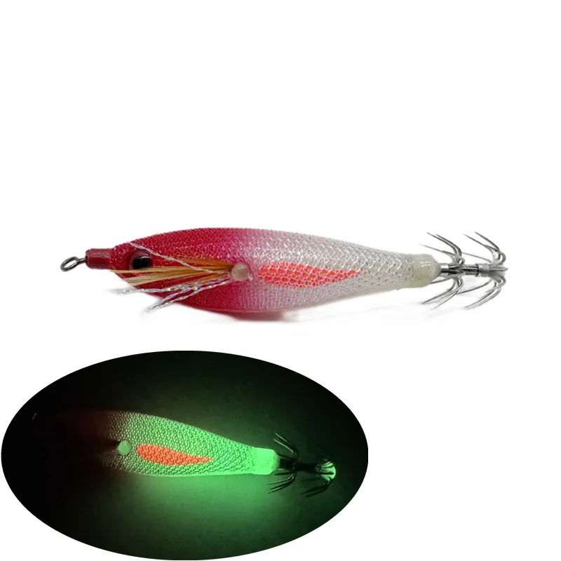 5-teiliges horizontales Tintenfisch-Jig-Egi-Kit, Tinsel UV-Leucht-Simulations-Garnelenköder, 3D-Augen, scharfe Schirmhaken, Nacht-Salzwasser, 8cm – Detail 4