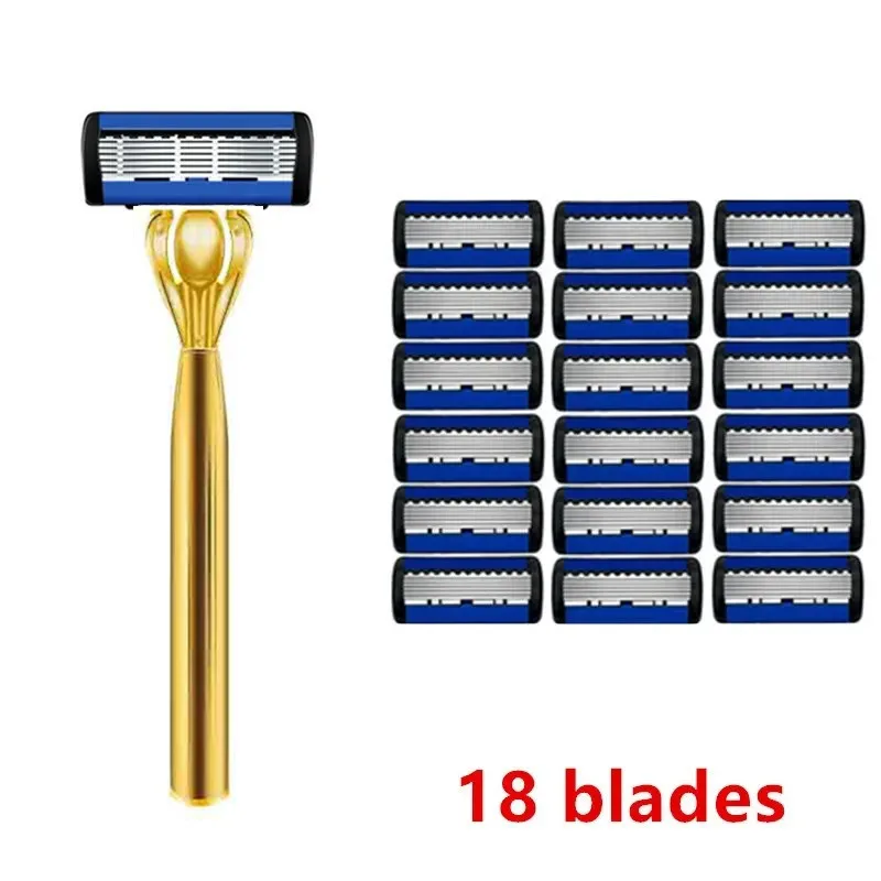 Gold Pattern Razor Classic 6 Layer Safety Razor for Mens Shaving&Womens Hair Removal Shaving Blades Manual Shaver