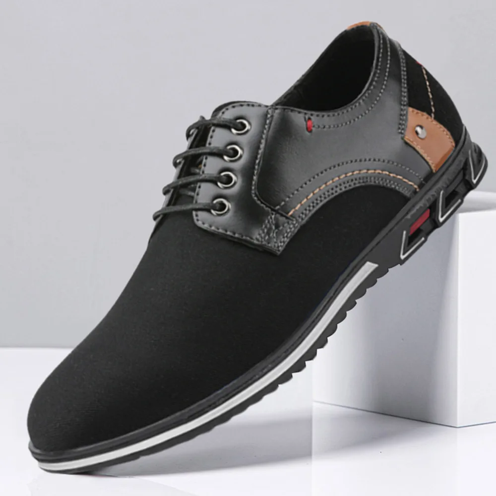 

New Men Casual All-Match Leather Shoes Solid Color Lace-Up Business Men's Shoes Lightweight Soft Sole Men's Fashion Dress Shoes