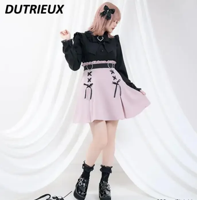 Japanse Lolita Rokken Sweet Mine Zomer Schattige Damesrok Veterstrik Houten Oor Liefde Mid-Taille Figuur Flatterende Minirok