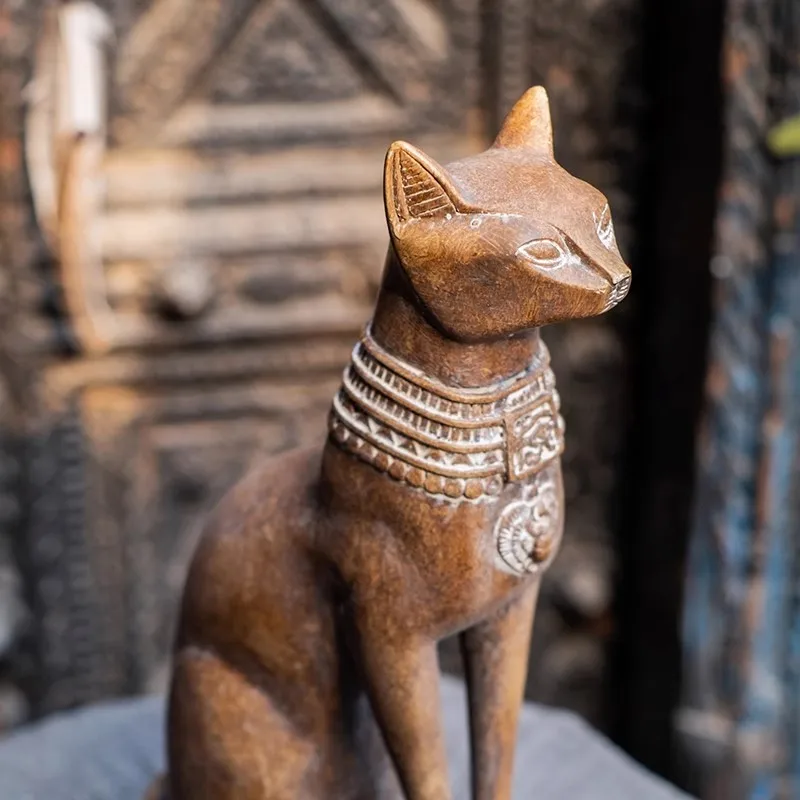 

MOMO Egyptian Cat Fortune Cat Antique Ornaments Resin Living Room Vintage Furnishings Study Entrance Decoration Housewarming