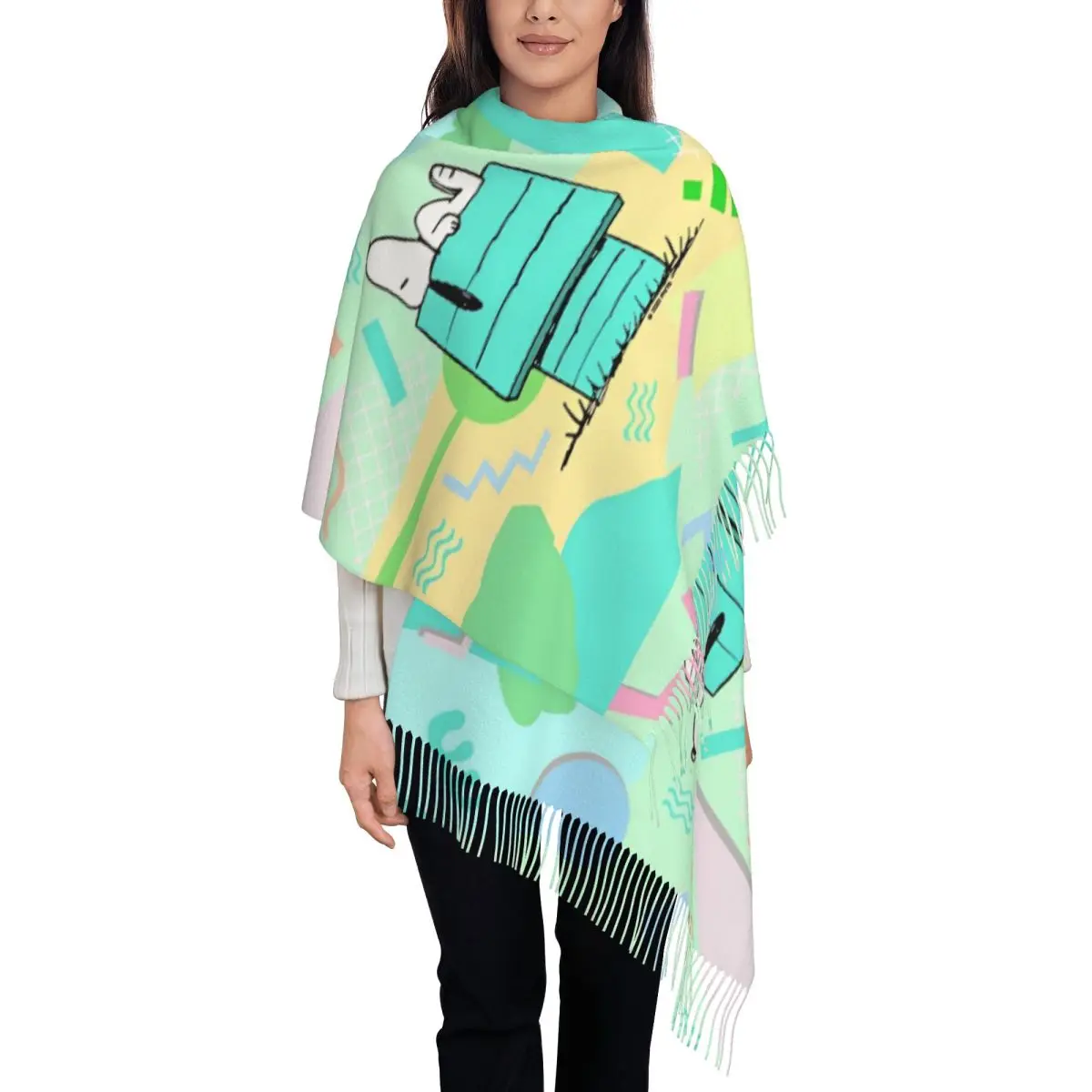 Snoopys Shawl Wraps Women Warm Large Long Scarf Cartoon Pashmina Tassel Scarves