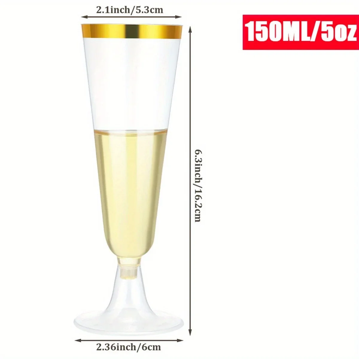 10pcs Gold Plastic Champagne Glasses -5 Ounces Suitable for Parties, Weddings, and New Years