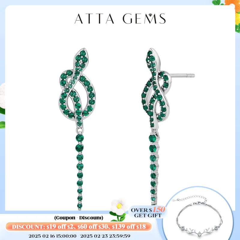 ATTAGEMS New Year Snake Earrings For Women Green Nano Gemstone 100%  925 Sterling Silver Party Jewelry Gift With Mysterious Luck