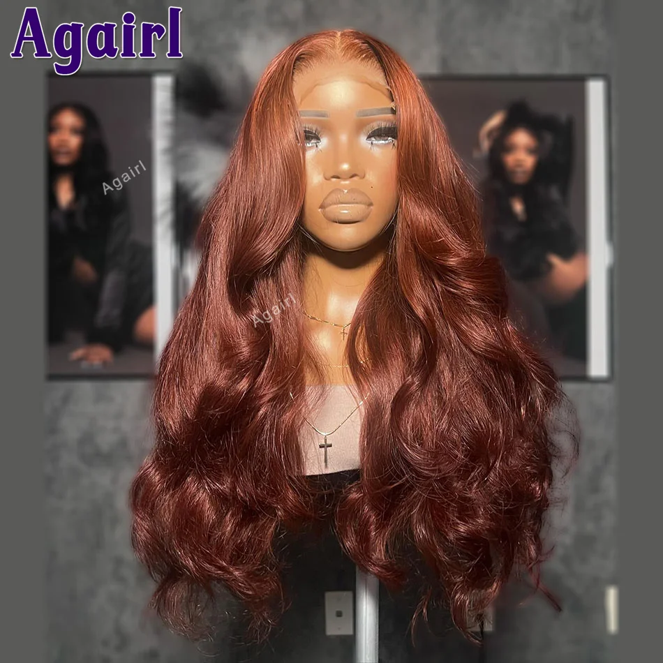 

32Inch Ginger Brown 13x4 13x6 Lace Front Human Hair Body Wave Wigs For Women Reddish Brown Transparent 6x4 Lace Closure Wig 200%