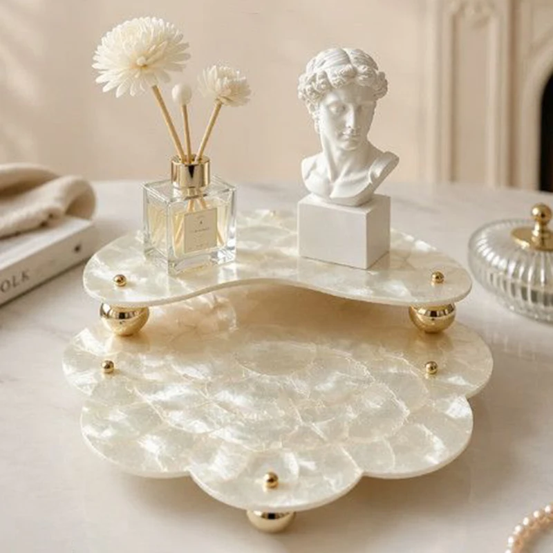 Shell Texture Acrylic Tray Handmade Cosmetics Storage Tray Dresser Ring Earring Perfume Display Plate Luxury Desktop Ornaments